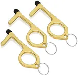 Brass Door Opener Keychain Tool (Pack of 3) - Touchless Key for Opening Handles - Hook Button Pusher, Stylus & Key Ring - Handy Utility Tool for Safety and Hygiene - by Mobi Lock