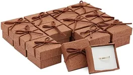 12 Pack Small Kraft Paper Jewelry Gift Box Set with Bow for Rings and Bracelets (Brown, 2 x 2 In)