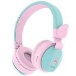 Riwbox Kids Bluetooth Headphones, BT05 Wings Kids Headphones Wireless Over Ear 85dB/103db Volume Control Children Foldable Headphones with Mic/TF Card for Tablet/phone/School (Pink&Green)