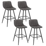 WOLTU Bar Stools Set of 4 PCS Soft Velvet Seat Breakfast Bar Counter Kitchen Chairs Metal Legs Barstools Dark Grey High Stools with Backrests & Footrests for Home & Commercial Use