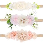 Lusofie 3Pcs Baby Girl Nylon Headbands Floral Infant Flower Elastic Hair Band Bows Wraps for Newborn Toddler Hair Accessorie