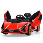 COSTWAY 12V Kids Electric Ride on Car with Remote Control, LED Lights, MP3, Music, Spring Suspension, Licensed Lamborghini Battery Powered Toy Vehicle for Boys and Girls (Red)