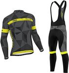 FDX Men's Classic Duo Winter Cycling Suit, Thermal, Lightweight Super Roubaix, Windproof Clothing Set, Long Sleeve Jersey with 3D Padded Bib Tight for Biking, (Black/Grey/Yellow XL)