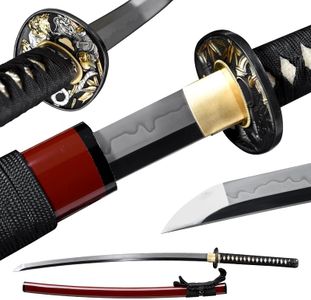 Real Handmade Katana Sword - 107cm Full Tang T10 Steel Blade, Clay Tempered, Razor Sharp Edge, Traditional Samurai Sword for Martial Arts & Collectors