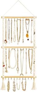 Dahey Hanging Jewelry Organizer Macrame Necklace Holder with 30 Hooks Boho Hanger Wall Mounted Over Door Rack Tassel for Bracelet Necklaces Earrings Chains Display, Gift JJZW026D