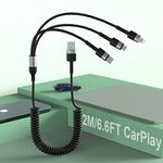 2M/6.6Ft Multi 3 in 1 USB Universal Coiled iPhone Charging Cable for CarPlay,Lightning+Type C+Micro USB Long Spring Phone Charger Cord Connector Adapter for Android/Apple/iOS/Samsung/LG/Huawei/XiaoMi