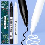 ARTISTRO Black & White Permanent Marker, Set of 2 Black & White Paint Pen, Oil Based Paint Markers Extra-Fine Tip 0.7mm Waterproof Paint Pens for Rock Painting, Ceramic, Glass, Wood, Fabric, Tire&More