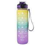 JUGTE Plastic Water Bottles 1 Litre Sipper Bottle For Adults Motivational Water Bottle Sipper With Straw & Time For Gym Office School Home Water Bottle For Kids (Purple)