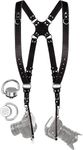 CHAMPKIA Camera Strap Accessories for Two-Cameras | Dual Shoulder Leather Belt Strap | Multi Camera Strap for DSLR/SLR (Black)