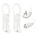 EP 2 Pack 3 Ft Flat Plug Extension Cord, 16 AWG 3 Prong Grounded White Low Profile Extension Cable for Indoor