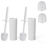 Toilet Brush & Holder - 2 PCS Plastic Toilet Brush Set - White Toilet Cleaner Brush with 4 Brush Head Replacement - Loo Brush & Holder - Keep Your Bathroom Clean