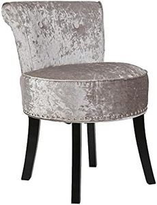 Silver Velvet Makeup Chair with Sturdy Wood Legs Contemporary Luxury Vanity Stools with Backrest High Elasticity Sponge Comfortable Seat Dressing Chair for Women Girls Bedroom