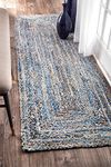 nuLOOM Hand Braided Otelia Denim And Jute Runner Rug, 2' 6" x 8', Denim