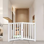 NEOCOLOURS Wooden Freestanding Fold-able Safety Gate for Child, Step Over Fence, Kids Safety Gate for The House, Doorway, Stairs, Extra Wide Brown (2-Panels- White plank Design)