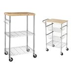 Amazon Basics 3-Tier Microwave Cart on Wheels with Removable Wood Top 3-Tier Metal Basket Rolling Cart with Wood Top