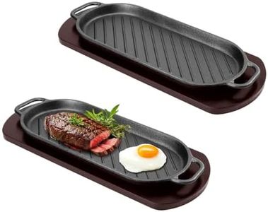DVK Fajita Skillet Sizzling Plate with Wooden Base for Steak Plate Home Restaurant Kitchen Cooking