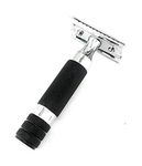 G.B.S Double Edge Razor Heavy Duty Short Handle Safety Razor - Stubby Husky Knurled Diamond Pattern, Design Very Tight Tolerances! Chrome Black Construction, Comes with 10 Blades- Travel Size