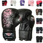 Auth. Ladies Pink Gel Boxing Gloves Bag Womens Gym Kick Pads MMA Mitts Muay Thai (Black, 10 Oz)