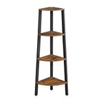 VASAGLE Corner Shelf, 4-Tier Corner Bookshelf, Storage Shelving Unit, Plant Stand for Living Room, Industrial Accent Furniture with Steel Frame, Rustic Brown and Black ULLS34X