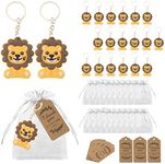 Pilikoll Pack of 60 Lion Keyrings with White Organza Pockets and Kraft Tags, Animal Key Rings, Cartoon Party Favours, Wedding for Boy Girl Kid, Birthday Party Supply