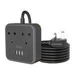 Extension Lead with USB Charger, NTONPOWER 2 Gang Power Strip 3 USB Slots with 9.8ft Extension Cord and Portable 3 Pin UK Plug Adaptor for Travel- Black