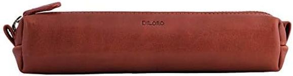 DiLoro Leather Zippered Fountain Ballpoint Rollerball Pens and Pencils Case Holder Pouch Genuine Full Grain Soft Nappa Leather (Bugatti Tan)