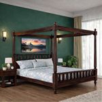VISHWAKARMA DECOR Poster Bed King Size | Solid Wood Poster Bed Cot Wooden Double Bed Furniture for Bedroom Home and Hotel | Wooden Palang Divan (Walnut Finish)