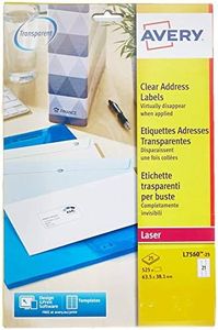 Avery L7560-25 - Etichette per buste per stampante laser, 63,5 x 38,1, colore: Trasparente, confezione da 25