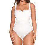 FeelinGirl Square Neck Bodysuit for Women White Body Suits Tummy Control Slimming Bodysuits Going Out Tank Tops Jumpsuits White M