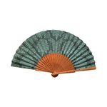 Tusitala Barcelona 100% Artisan and Spanish Green Damask Fan - Includes Natural Jute Cover - 23 cm.