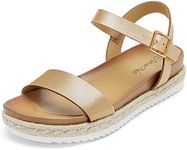 DREAM PAIRS Womens Open Toe Ankle Strap Espadrille Casual Flatform Platform Wedge Sandal, Gold/Pu - 10 (Sunna)