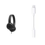 JBL Tune 500 Wired On-Ear Headphones with One-Button Remote/Mic + Apple Lightning to 3.5 mm Headphone Jack Adapter