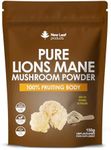 Lions Mane Mushroom Powder - Lions Mane Supplement High Strength 3000mg Mushroom Powder - 100% Fruiting Body Lion's Mane - 60 Servings Lions Mane Powder - Made in The UK by New Leaf