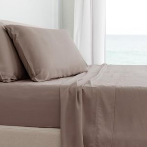 Cariloha Classic 4-Piece Twill Sheet Set | Beach Linen | Queen | Viscose Material |Extra Soft, Cooling for Hot Sleepers, Corner Bands