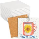 Bright Creations 10 Pack White Unglazed Ceramic Tiles for Crafts with Cork Backing Pads for Coasters, DIY Arts and Crafts (4.25 x 4.25 in, Square)