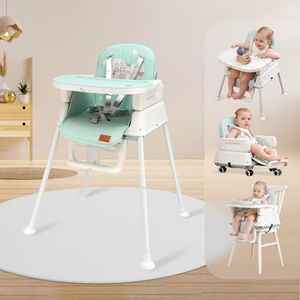 R for Rabbit Truffle High Chair for Baby, 4-in-1 Convertible Kids Feeding Chair Compact Fold, Dual Meal Trays, Travel Friendly Booster Seat, 0.6 to 3 Years Kids (Sea Green)