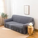 Grey Loveseat Cover 1-Piece Spandex Sofa Cover Stretch Furniture Slip Cover for Sofa and Loveseat, Anti-Slip Foams, Machine Washable Loveseat Covers for Living Room(Light Gray, 4 Seater)