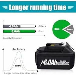 1 Pack BL1830 18V 6.0Ah Replacement Battery Compatible with Makita 6000mAh for Makita 18v Battery Cordless Multi Tool BL1860 LED BL1850 BL1830 LXT