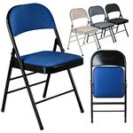 Nyxi Folding Chairs with Padded Fabric Seats, Metal Frame, Foldable Chair Home Office Dinning, Multi-Purpose Indoor & Outdoor (Navy Blue, 1 X Chair)