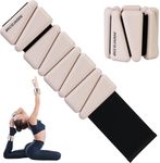 BECOJADDE Ankle Weights Set of 2 (3 lb Each) Adjustable Wrist Weights for Women Men Wearable Arm Leg Weight for Pilates, Running, Walking, Workout, Yoga, Beige
