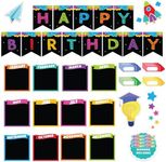 Decorably 88Pcs Chalkboard Vibrant Birthday Bulletin Board Set for Classroom with Accompanying Borders, Birthday Bulletin Board Decorations, Birthday Chart for Classroom, Birthday Wall for Classroom