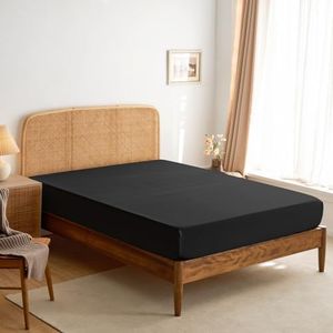 Wake In Cloud - Queen Fitted Sheet 1 Piece - 35cm Deep Pocket Bed, 1000TC Ultra Soft Microfiber, Black, Queen Size