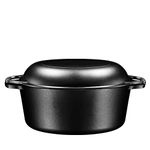 Bruntmor 2-in-1 Pre-Seasoned Cast Iron Dutch Oven With Handles - Crock Pot Black Cast Iron pot with Skillet lid - All-in-One Cookware Braising Pan for Casserole Dish - 7 Quart - Black