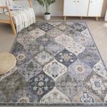 BRICHOEE Moroccan Area Rug, 3x5 Printed Floral Oriental Accent Vintage Rugs, Washable Indoor Low-Pile Antique Boho Rug Non-Slip Carpet for Entrance Living Dining Room Office