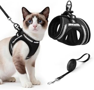 rabbitgoo Cat Harness and Leash Set for Walking Escape Proof, Adjustable Soft Kittens Vest with Reflective Strip for Cats, Comfortable Outdoor Vest , Black, L(Chest:12.2"-14.2")