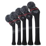 Scott Edward Golf Headcovers 5Pcs for Driver*1 Fairway*2 Hybrid*2,Knitted Elastic Yarn Double Layers Big Pom Protect Golf Club from Scracthes and Dust,Perfect Match Golf Bags (Maya Red Grey)