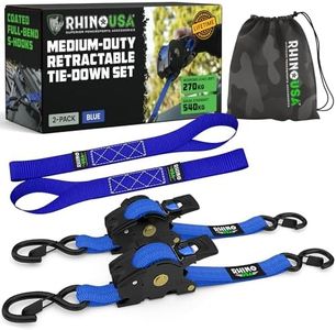 Sangles d'arrimage à cliquet rétractables (Paquet de 2) – résistance à la Rupture maximale de 540 kg, Comprend (2) Sangles d'arrimage Auto-rétractables de 2.5 cm x 3 m avec poignées rembourrées - Bleu