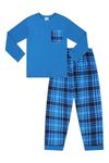 ThePyjamaFactory Boys Blue Long Tartan Check Bottoms Pyjama Set Pjs For Kids (13-14 Years)