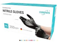 EUROPAPA 200x Nitrile Gloves Box Disposable Gloves, Disposable Gloves, Examination Gloves, Nitrile Gloves, Powder-Free, Latex-Free, Non-Sterile, Latex-Free, Disposable Gloves (XXL, Black)