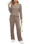 SotRong Ribbed Knitted Loungewear Sets for Women uk Petite Two Pieces Activewear Sets Cosy Pyjamas Ladies Leisure Suits Khaki S